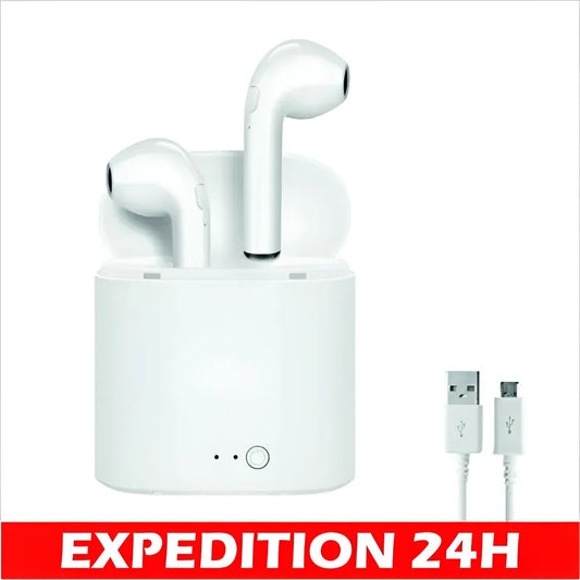Écouteurs Bluetooth TWS I7S – Blanc avec Micro intégré