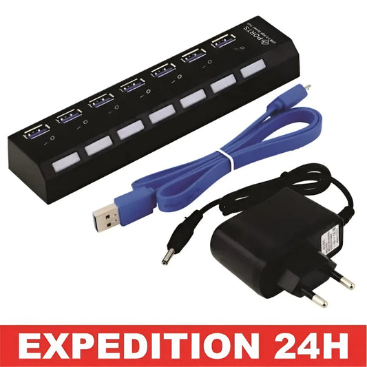 Hub USB 3.0 Alimenté 7 Ports pour PC